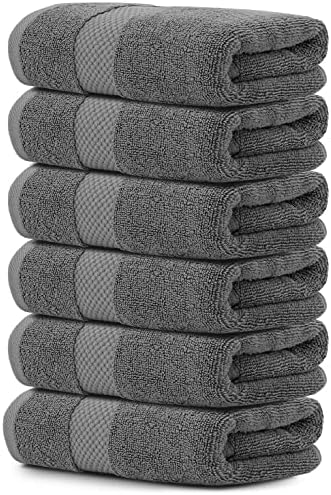 Luxury Hand Towels Egyptian Cotton 16x30 Set of 6 Dark Gray