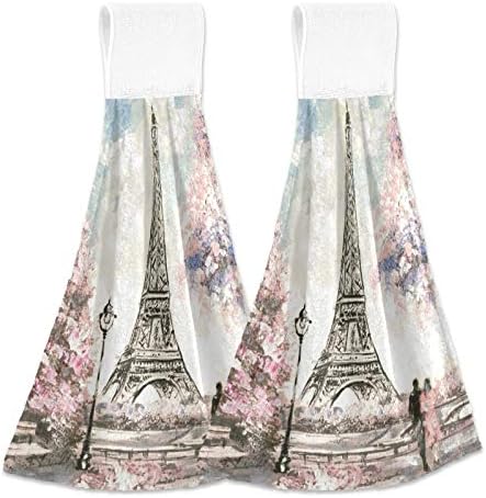 Paris Eiffel Tower Spring Kitchen Hand Towels 2-Piece Pink Set