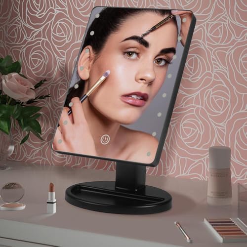 Compact Lighted Makeup Mirror with Dual Power Supply