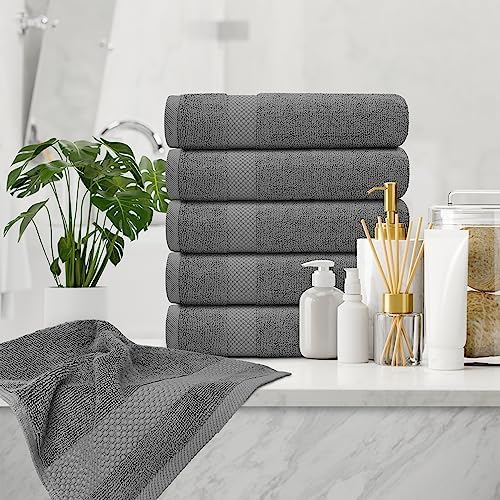 Luxury Hand Towels Egyptian Cotton 16x30 Set of 6 Dark Gray