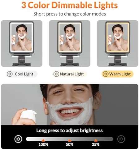 EASEHOLD Fogless Shaving Mirror with 5000mAh Rechargeable Led
