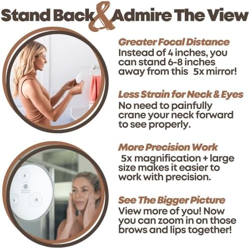 Mavoro Magnifying Mirror 5X with 3 Suction Cups 9 Inch