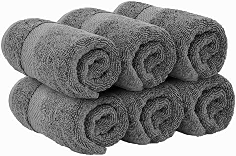 Luxury Hand Towels Egyptian Cotton 16x30 Set of 6 Dark Gray