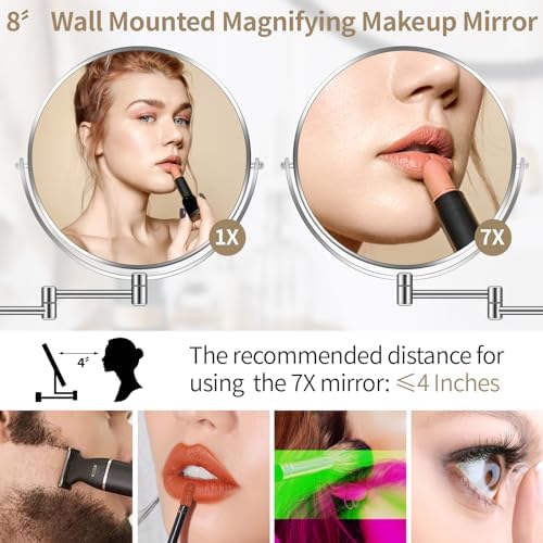 8 Wall Mounted Magnifying Mirror for MakeUp Grooming in Chrom