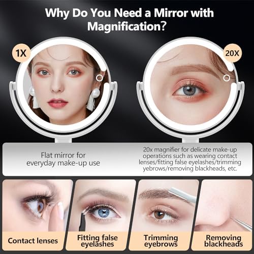 MIYADIVA Dual-Sided 20X Makeup Mirror with Lights