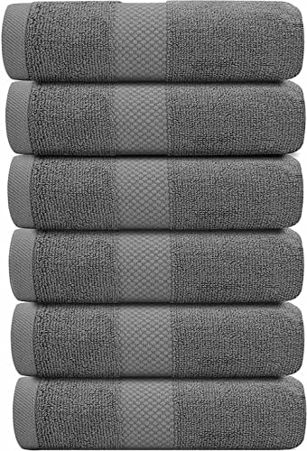 Luxury Hand Towels Egyptian Cotton 16x30 Set of 6 Dark Gray