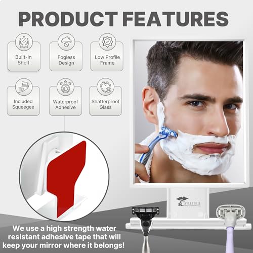 Fogless Shower Mirror with Squeegee Adjustable for Shaving and Makeup