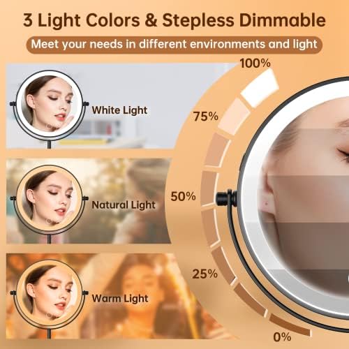 Lighted Makeup Mirror with 3 Lights Magnetic Base