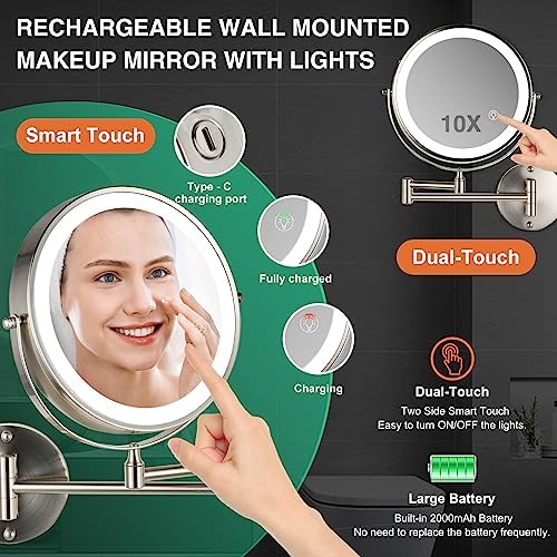 Rechargeable Wall Mounted Makeup Mirror with Lights Extension