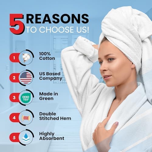 Luxury 100 Cotton Bath Towels Set - Soft Quick-Drying Durable