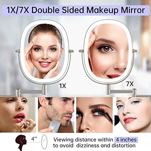 Stylish Wall-Mounted Double-Sided 1X7X Makeup Mirror with Rechargeable Lights
