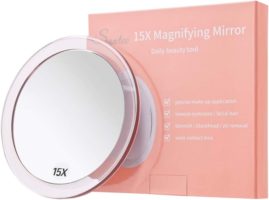 Santoo 15X Magnifying Mirror with 3 Suction Cups for Precise Beauty