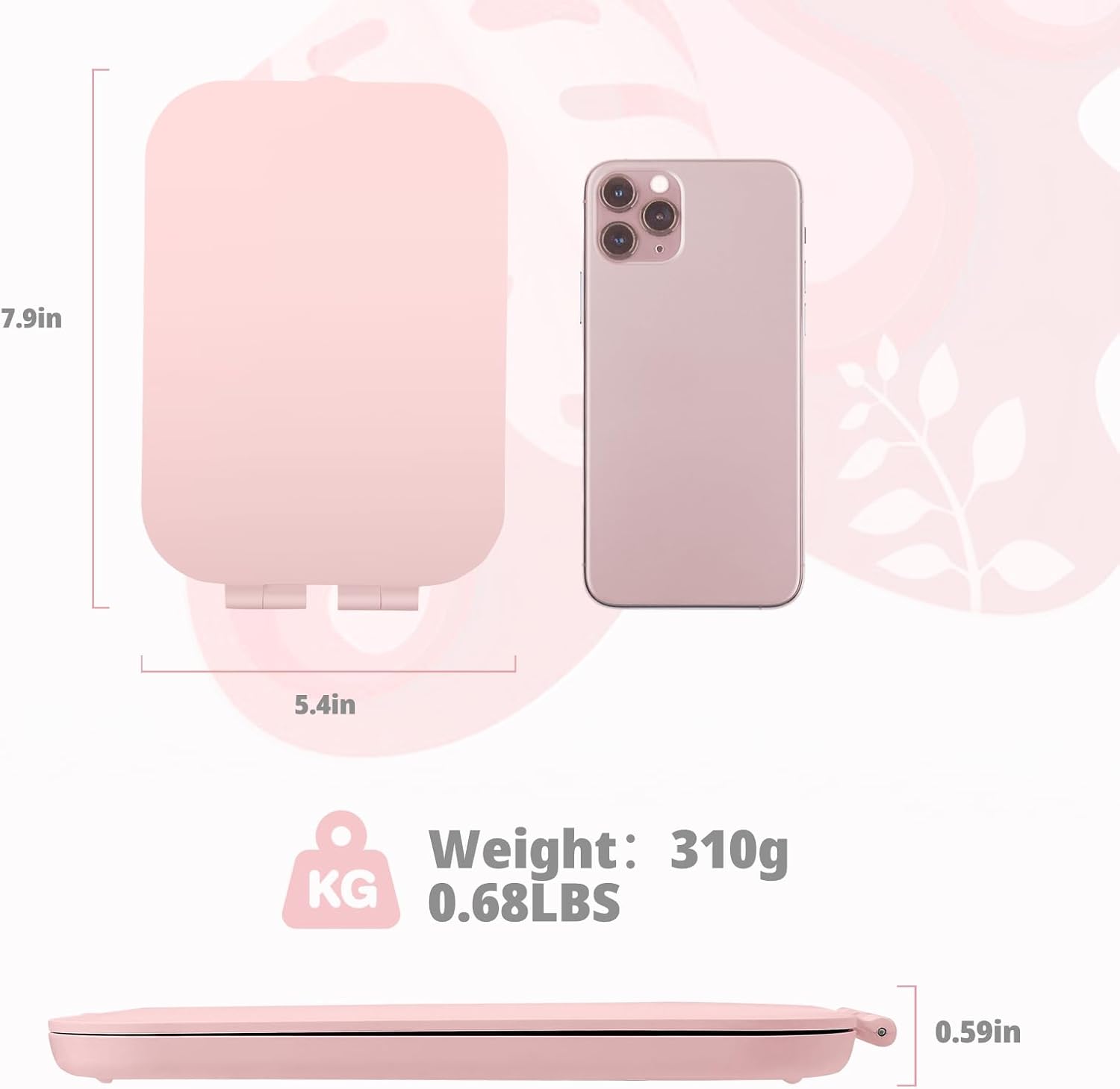 Travel Makeup Mirror 2000mAh Battery-Powered Illuminated Mirror Pink