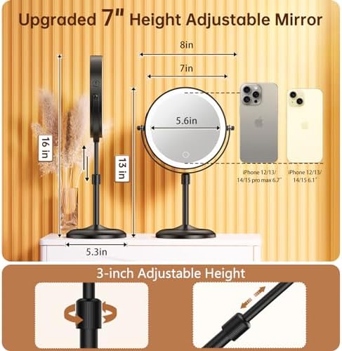 Lighted Makeup Mirror with 3 Lights Magnetic Base