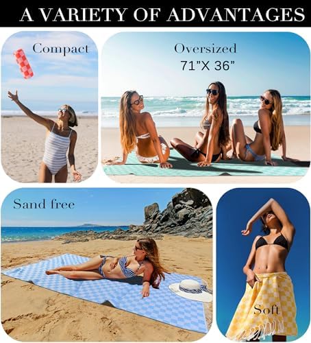 Multi-functional Antfuny Checkered Plaid Beach Towel Sand-Free Quick-Dry Portable