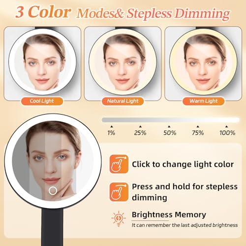 Foldable Dual-Light Makeup Mirror with 10X Magnification