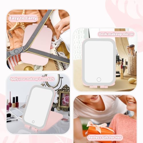 Travel Makeup Mirror 2000mAh Battery-Powered Illuminated Mirror Pink