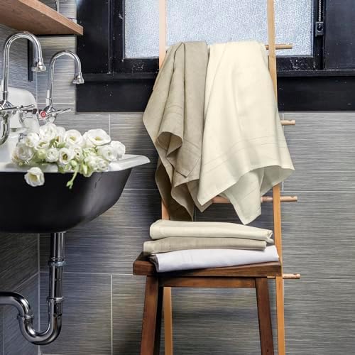 30x54 Ivory Linen Bath Towel Machine Washable
