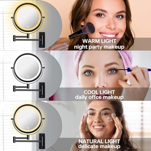 Rechargeable Wall-Mounted Makeup Mirror with 3_light Modes and Touch Control