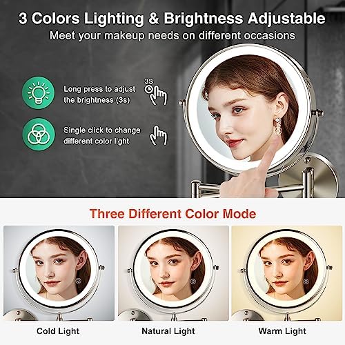 Rechargeable Wall Mounted Makeup Mirror with Lights Extension