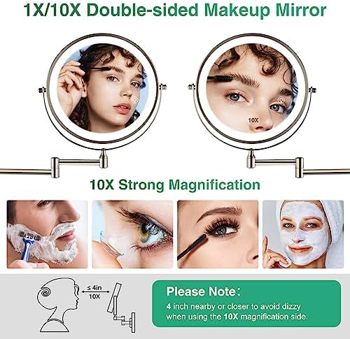 Rechargeable Wall Mounted Makeup Mirror with Lights Extension