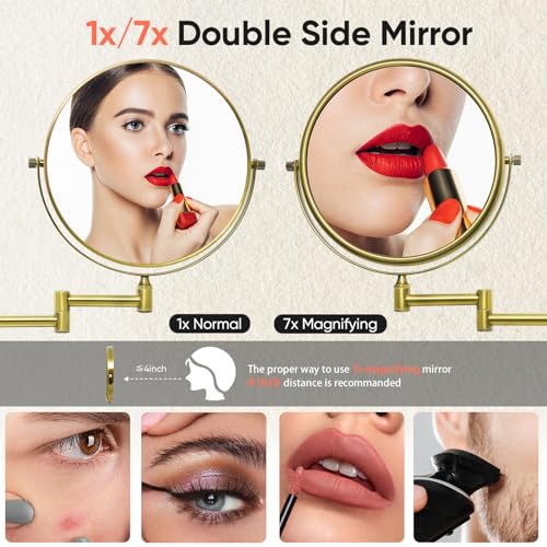 GURUN 8-Inch Double-Sided Wall Mount Makeup Mirror with 7X Magnification