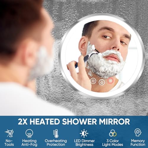 Heated Anti-Fog 2X Real Glass Walk-in Shower Mirror