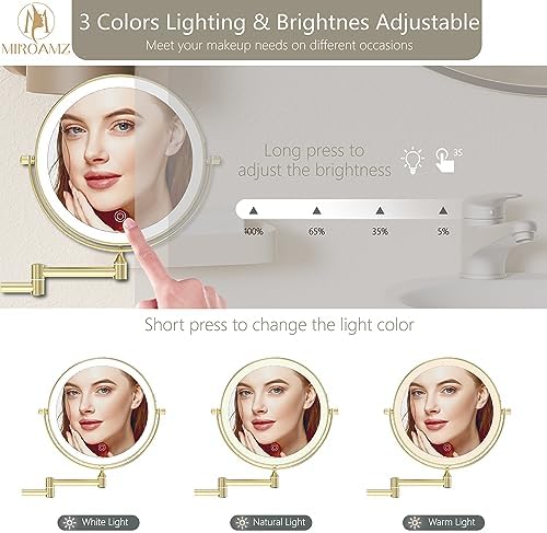 MIROAMZ 8 Wall-Mounted Lighted Makeup Vanity Mirror with 1X 10X Magnification