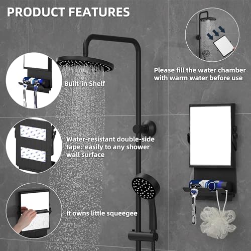 Shower Mirror Dual 1X3X Anti-Fog Rust-Proof Black
