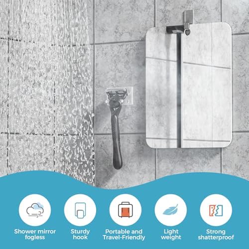 Fogless Shower Mirror with Adhesive Hooks