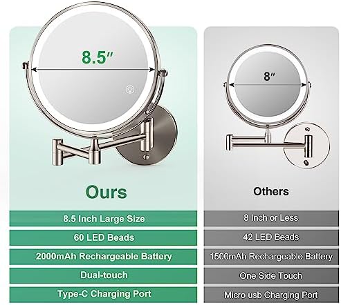 Rechargeable Wall Mounted Makeup Mirror with Lights Extension