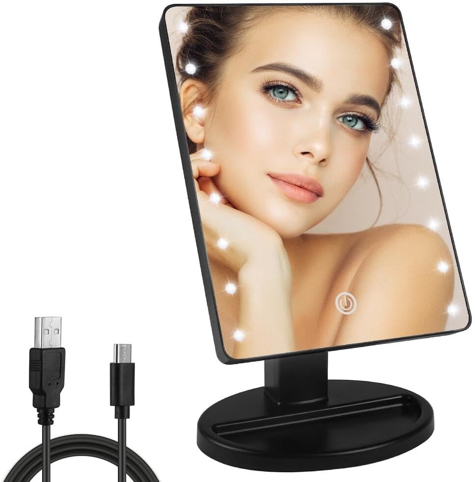 Compact Lighted Makeup Mirror with Dual Power Supply