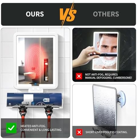 Fogless Heated 95x7in Shower Mirror with Storage for Shaving