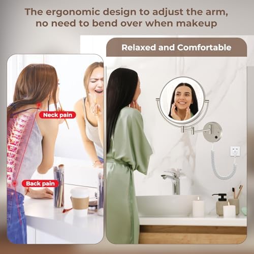 Wall-Mounted Makeup Mirror with LED Light for Bathrooms