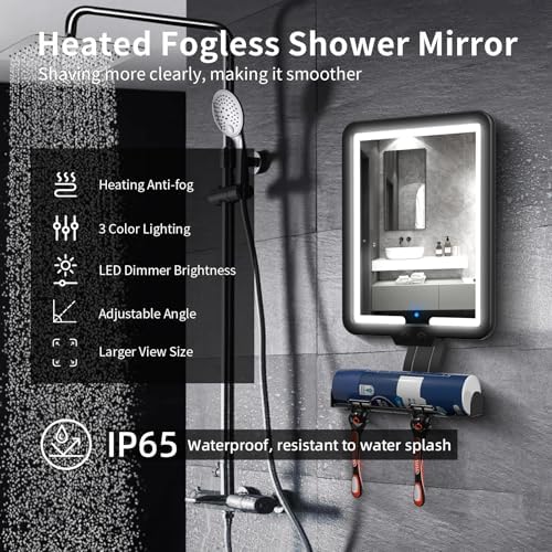 Fog-Free Heated Shower Mirror with Storage for Shaving