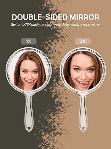 OMIRO Hand Mirror with 3X Magnification Double-Side Compact Durable