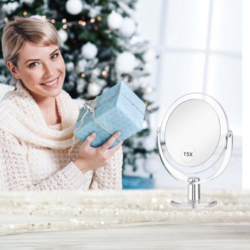 Stylish Double-Sided Makeup Mirror with 1X 15X Magnification