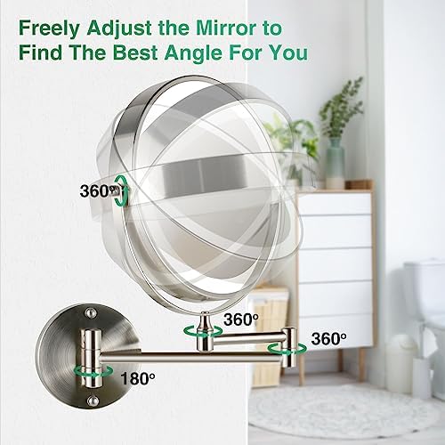 Rechargeable Wall Mounted Makeup Mirror with Lights Extension
