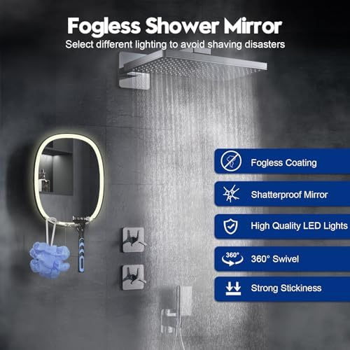 Fog-Free LED Shower Mirror Adjustable LED Shaving Mirror
