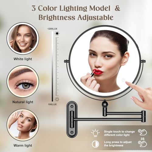 9-inch Wall-Mounted Makeup Mirror with Touch Screen Dimmable Lighting