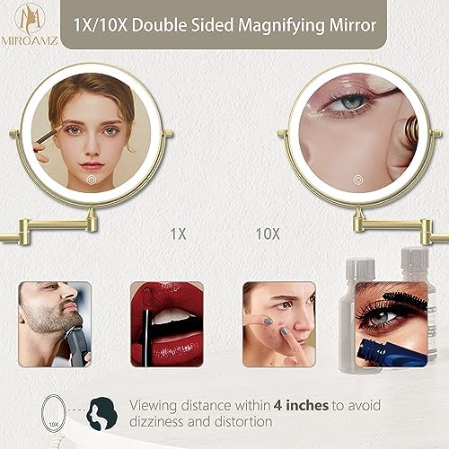 MIROAMZ 8 Wall-Mounted Lighted Makeup Vanity Mirror with 1X 10X Magnification