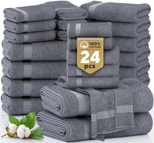 24-Piece Bath Towel Set 100 Cotton bath time moments Cool Grey