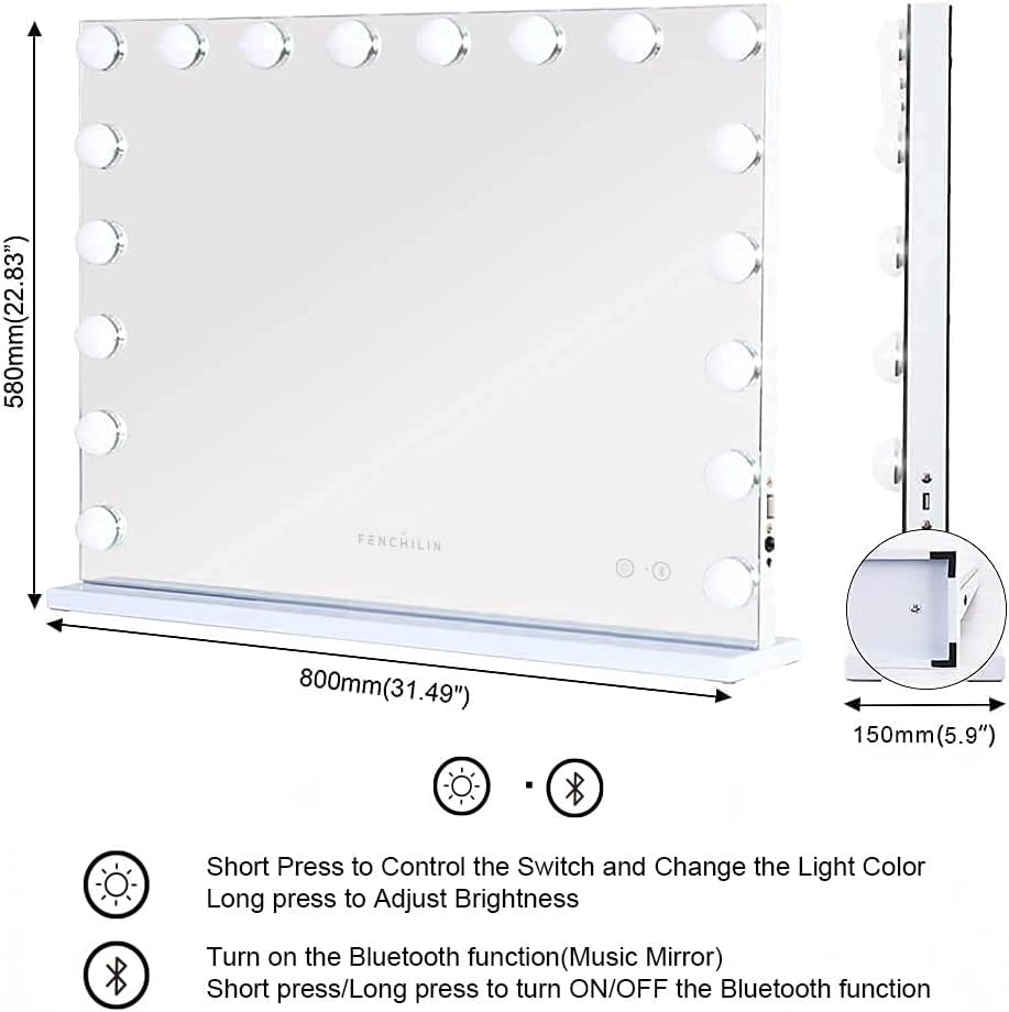 Fench_lin Vanity Mirror for Makeup with Speaker USB Charging