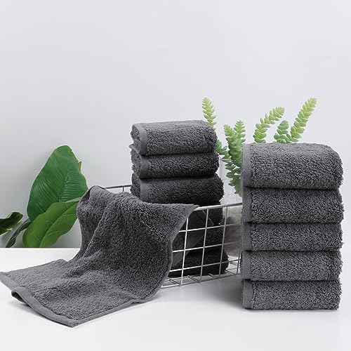 Premium 13x13 Cotton Grey Wash Cloths Set with Hanging Loops
