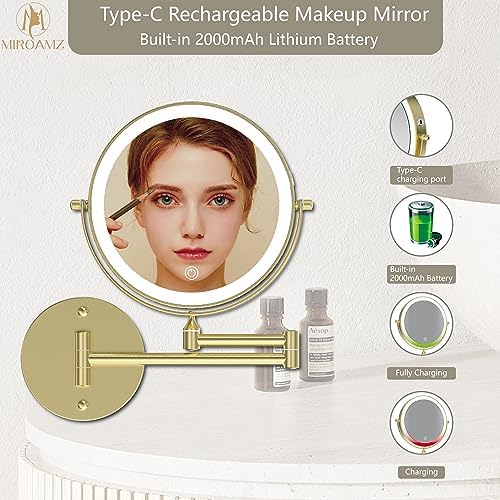 MIROAMZ 8 Wall-Mounted Lighted Makeup Vanity Mirror with 1X 10X Magnification