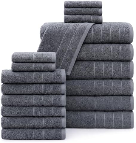 Casa Platino Bath Towels Set - 18 Piece 100 Cotton Towels Cool Grey