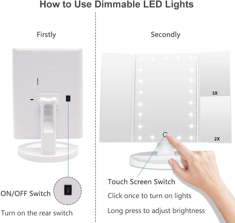 Amplified Vanity Mirror with 21 LED aturaL Light 180 Rotatable 3X2X magnification