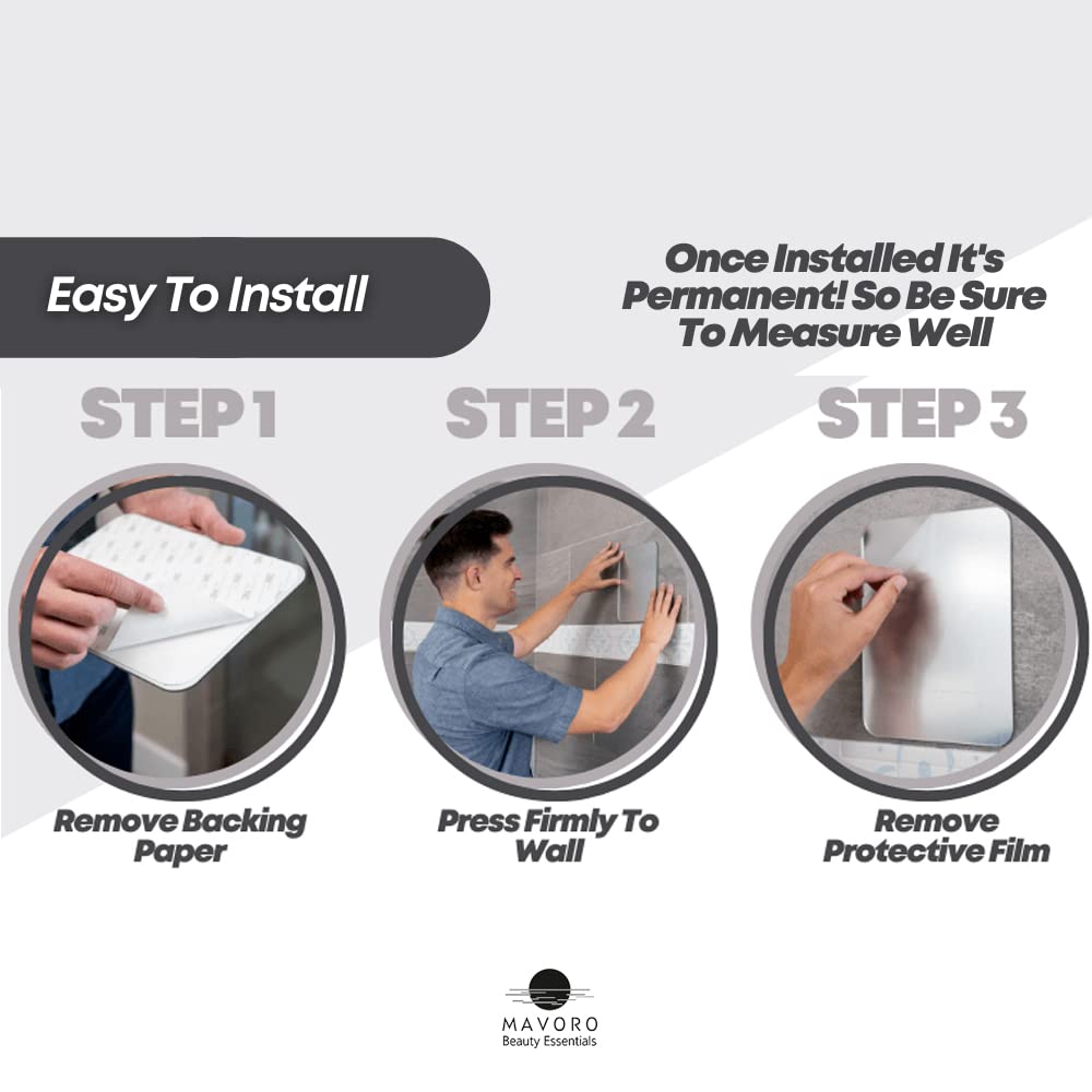 Mavoro Shaving Mirror for Shower - 7x9in Frameless Adhesive Mirror