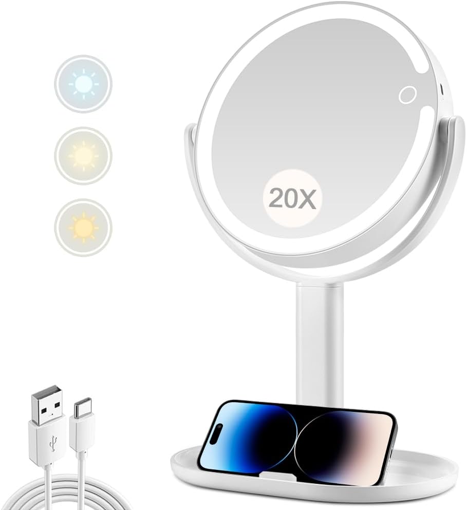 MIYADIVA Dual-Sided 20X Makeup Mirror with Lights