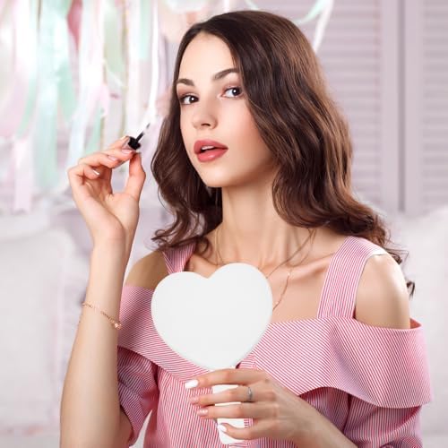 2-Piece Heart-Shaped Handheld Mirror with Handle for Women Girls